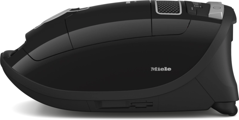 Side view of Miele Complete C3 Kona PowerLine Vacuum showing sleek black design – Obsidian Black