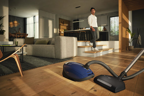 Miele Complete C3 Marin PowerLine Canister Vacuum cleaning hardwood floor – Marine Blue