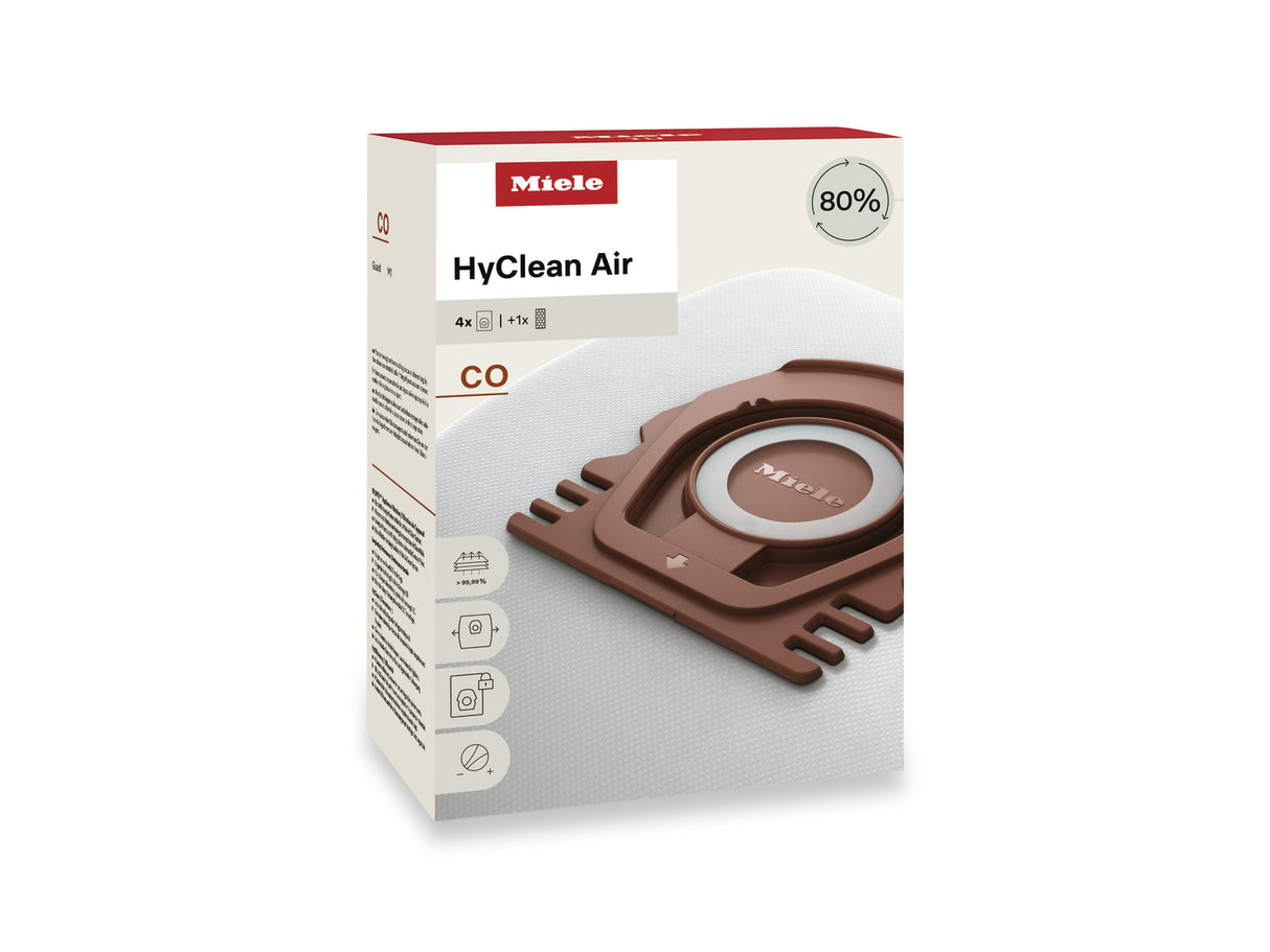 Miele HyClean Air CO FilterBags 4-pack box 3D angle