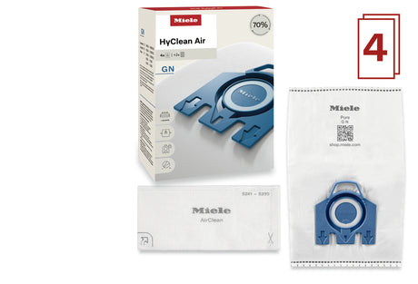 Miele HyClean Air GN FilterBags 4-pack contents with motor filter and bag