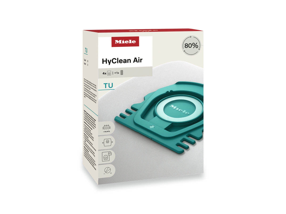 Miele HyClean Air TU FilterBags 4-pack box 3D angle