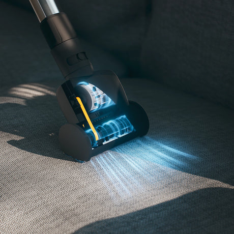 Miele Mini TurboBrush removing pet hair from sofa – Miele Classic C1 Cat & Dog Vacuum