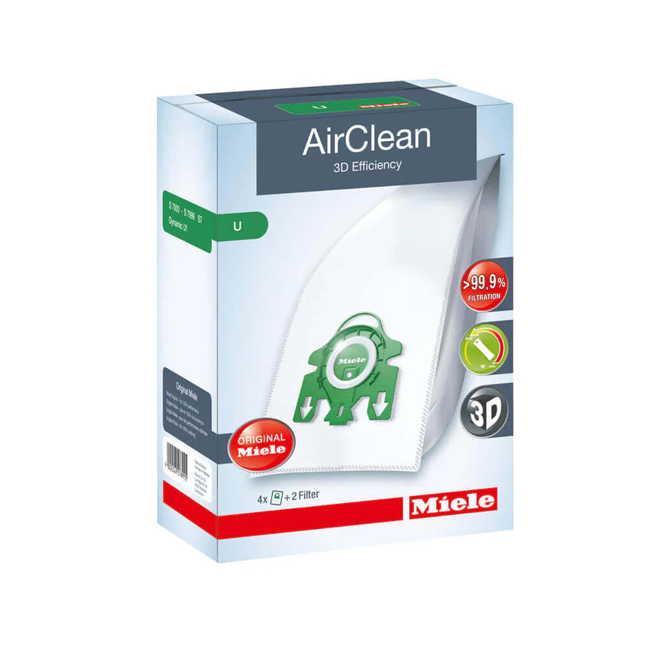 Miele Type U AirClean 3D Efficiency Bags: 4 Bags + 2 Filters 10123230 - Avon Vacuums