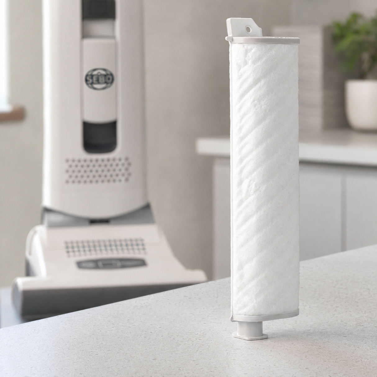 SEBO S-Class Microfilter for X, G, and 300/350 Series (5036AM) shown in a realistic use or maintenance setting