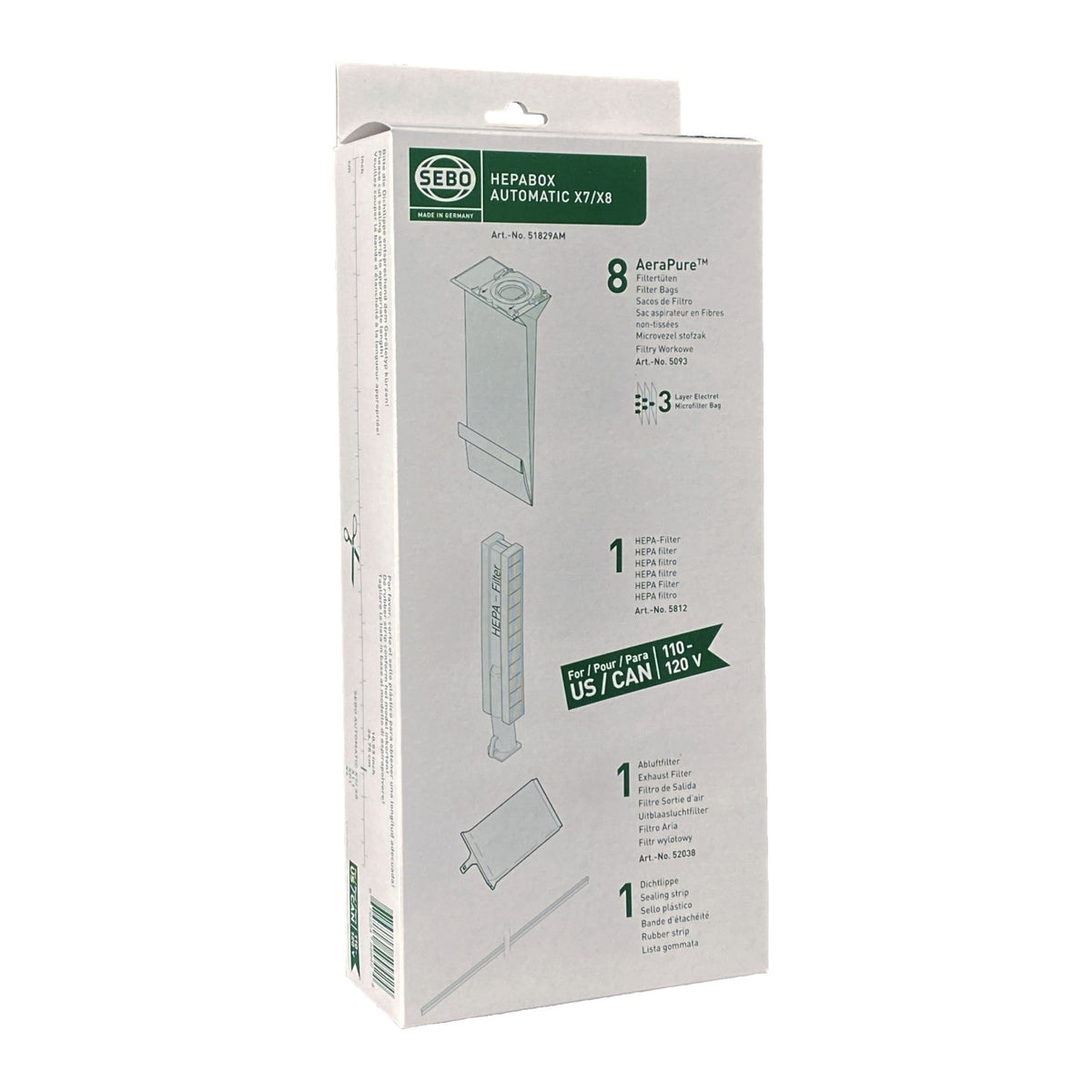 SEBO 51829AM HEPA Service Box AUTOMATIC X7, X8 - AeraPure (Green Box Only)
