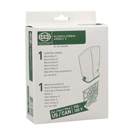 SEBO 8322AM Filter Set AIRBELT E - 1 pre-motor filter and 1 exhaust microfilter (Green Box Only)