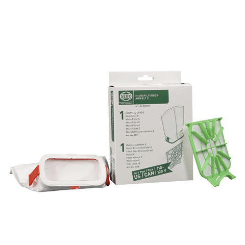 SEBO 8322AM Filter Set AIRBELT E - 1 pre-motor filter and 1 exhaust microfilter (with Green Box)