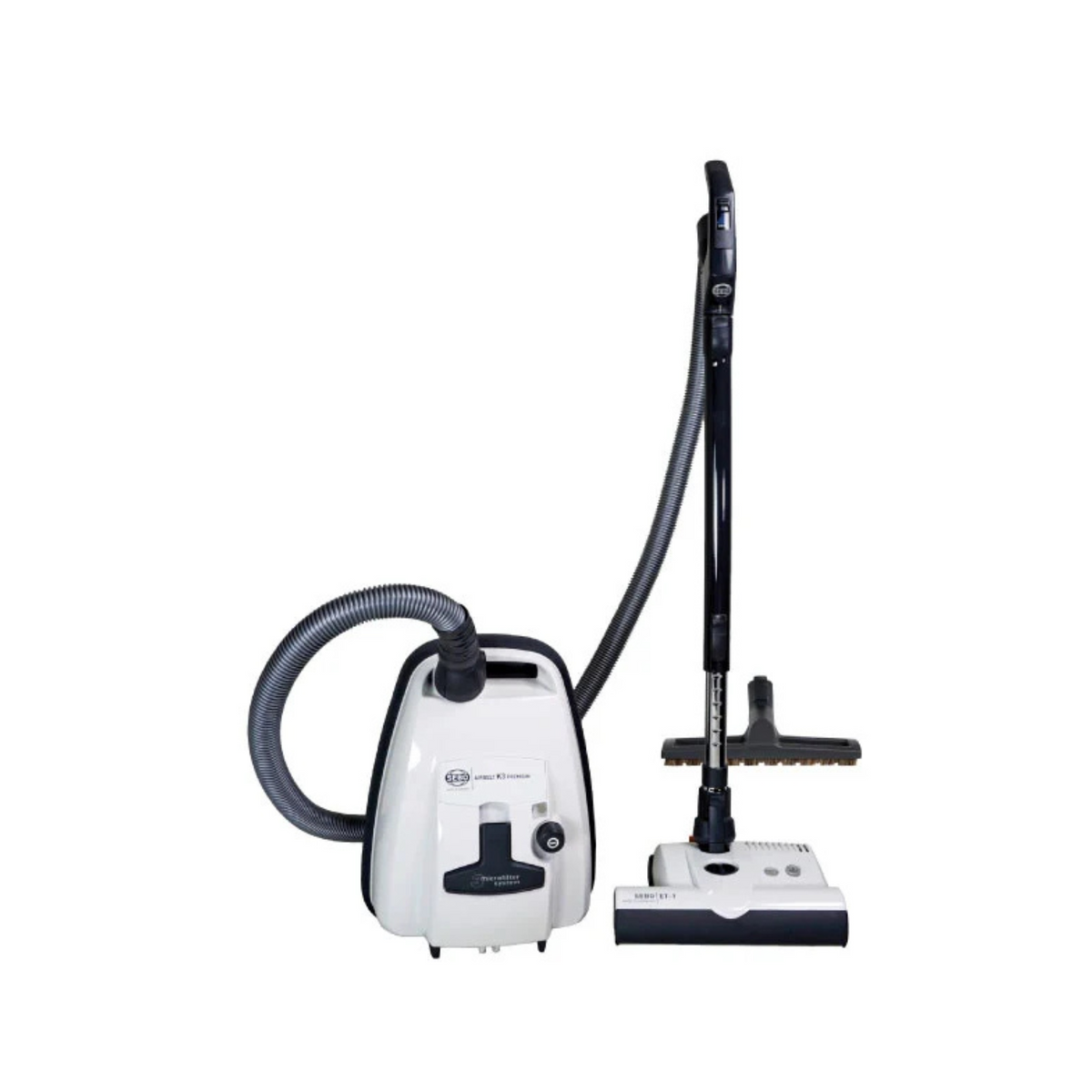 SEBO Airbelt K3 Premium Canister Vacuum with ET-1 Powerhead in White — complete product view