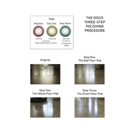 Official SEBO DISCO pad steps image showing green floor pad 3230ER30
