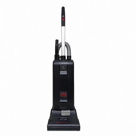 SEBO Essential G4 upright vacuum in black, model 90406BE, front view on white background