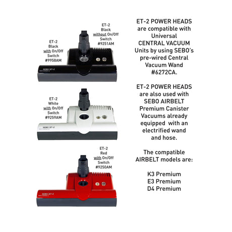 Official SEBO ET-2 electric powerhead models and colors