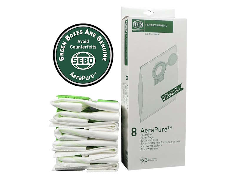 Genuine SEBO D-Series Ultra Filter Bags for Airbelt D Canister Vacuums - 8 Pack - 8120AM - Avon Vacuums
