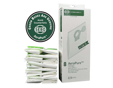 Genuine SEBO D-Series Ultra Filter Bags for Airbelt D Canister Vacuums - 8 Pack - 8120AM - Avon Vacuums