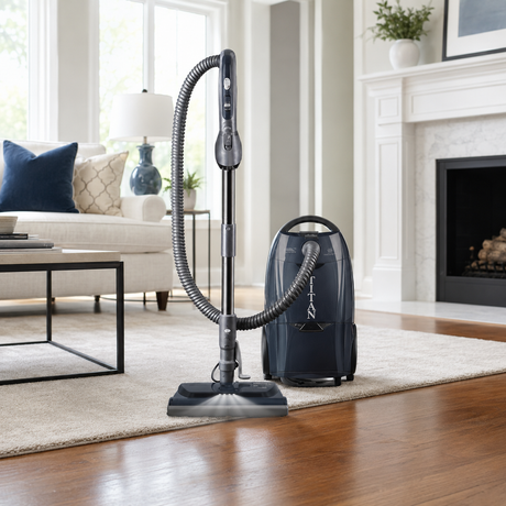 Titan T9400 bagged canister vacuum in a bright living room