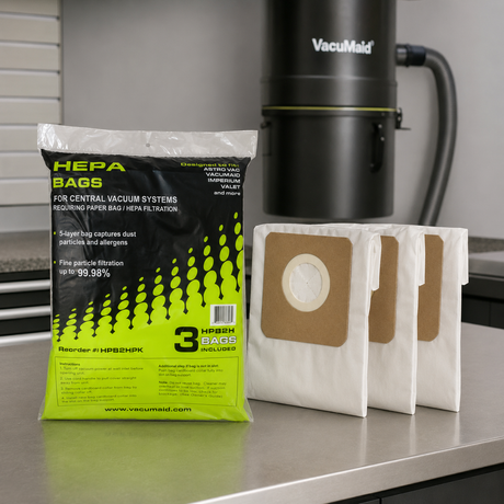 VacuMaid HPB-2H HEPA Bag — 3-Pack (SR52 / SR760 / SR800 / Garage Vac) shown in a realistic installation or maintenance setting